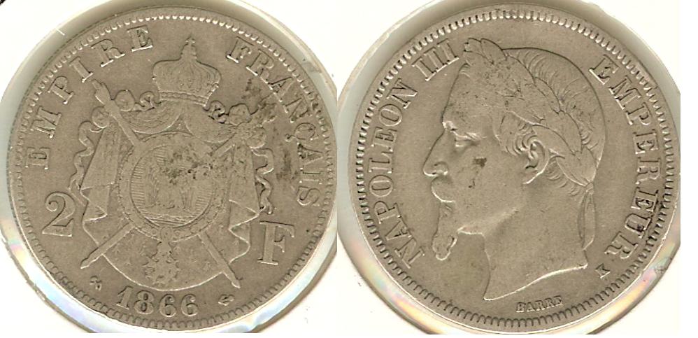 2 Francs Napoléon III 1866K good  fine